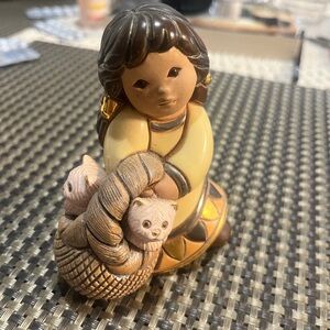 Charming Figurine with Basket and Cats